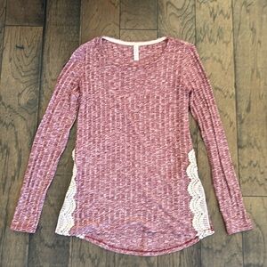 Purple Long Sleeve Top with Lace Accents